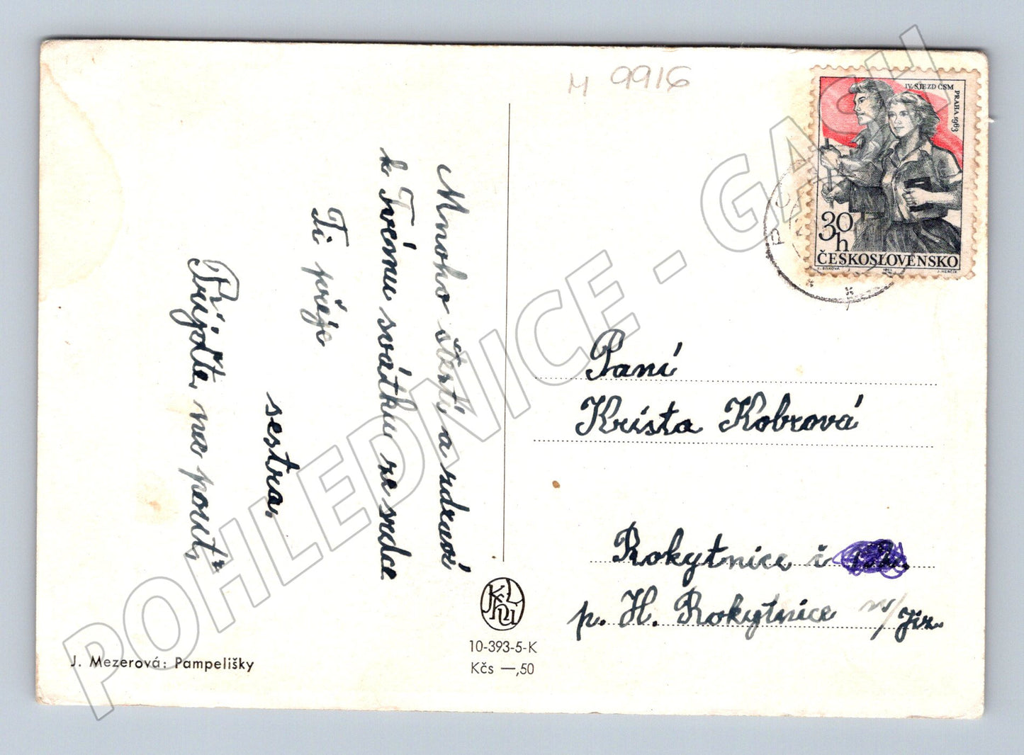Postcard J Mezerová Dandelions postmarked (M9916)