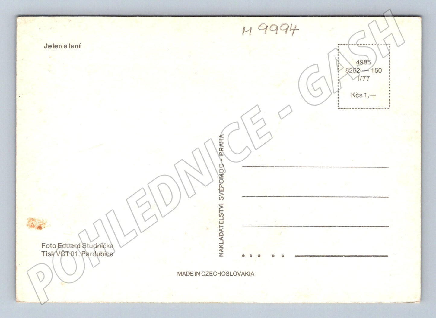 Pohlednice Jelen s laní Československo neprošlá (M9994)