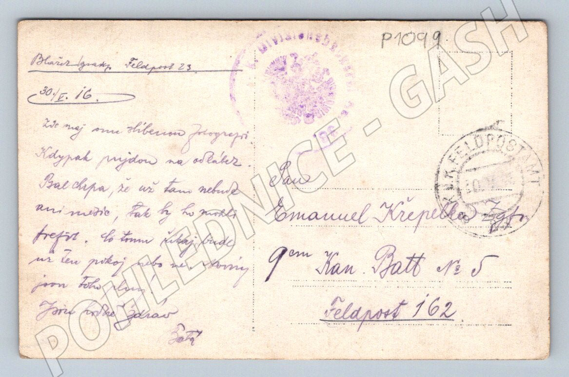 Pohlednice vojáci polní pošta 1916 1 světová válka (P1099)