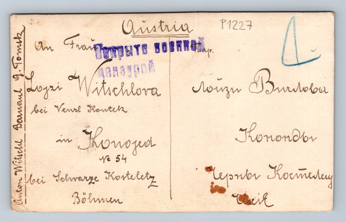 Pohlednice Rakousko Uhersko 2 muži v dobovém oděvu cenzura 1915(P1227)