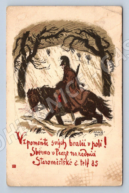 Pohlednice jezdec na koni sbírka ve prospěch sirotků 1915 (P1266)