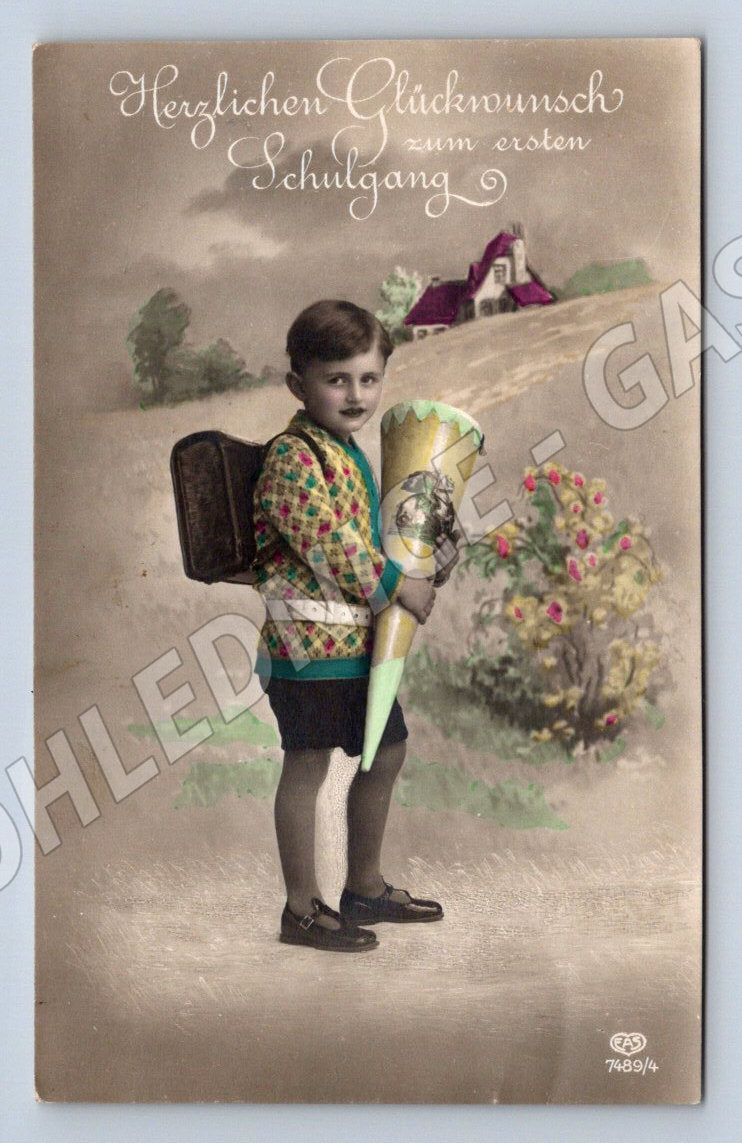 Pohlednice Německo první školní den kolorovaná 1900 (P1354)