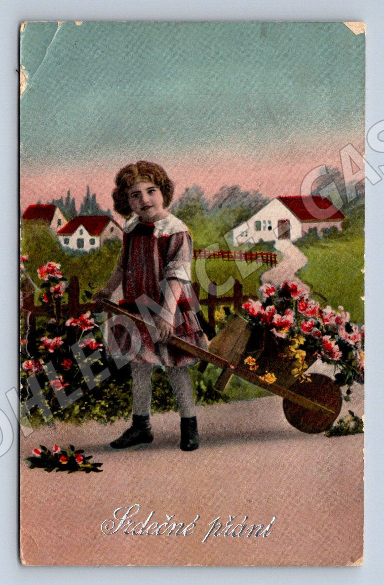 Pohlednice dítě v kroji Srdečné přání kolorovaná 1917 (P1363)