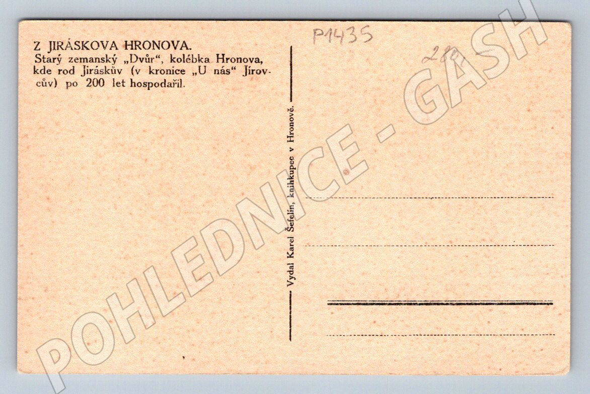 Pohlednice Hronov Jiráskův zemanský dvůr (P1435)