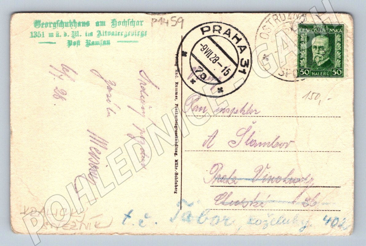 Pohlednice Králický Sněžník vyhlídková věž Schneeberg 1422 m (P1459)