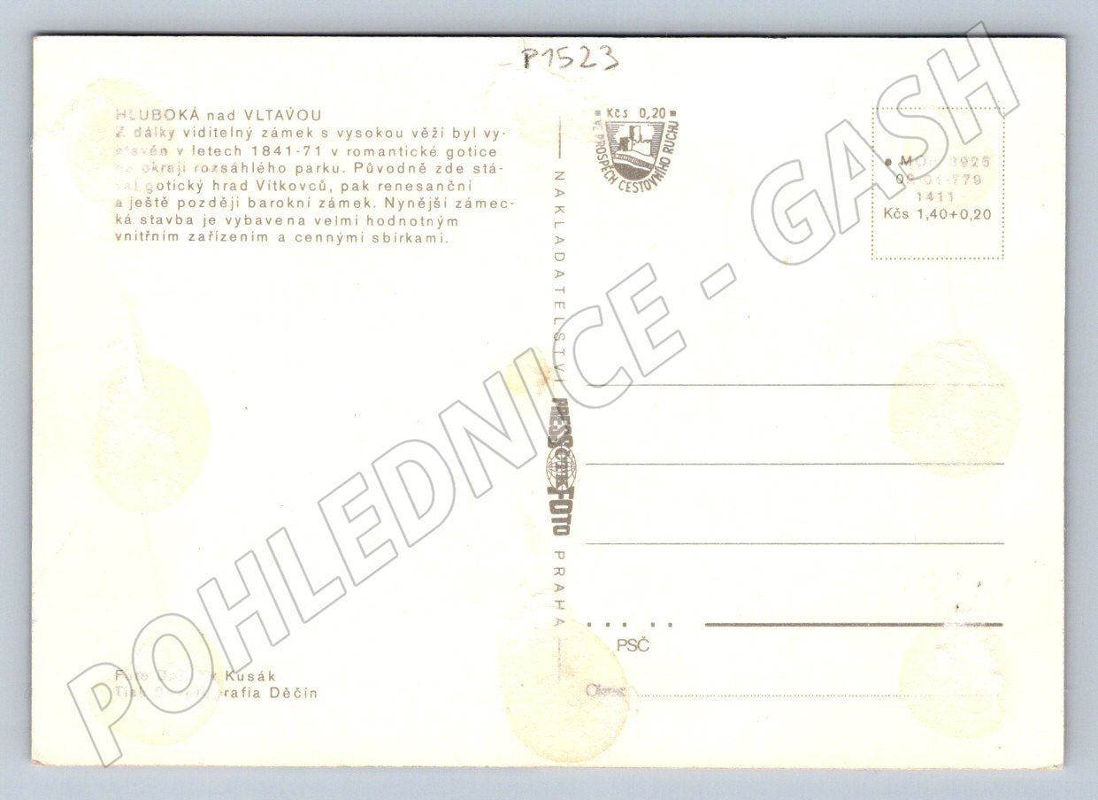 Pohlednice Hluboká nad Vltavou zámek interiéry a exteriér (P1523)