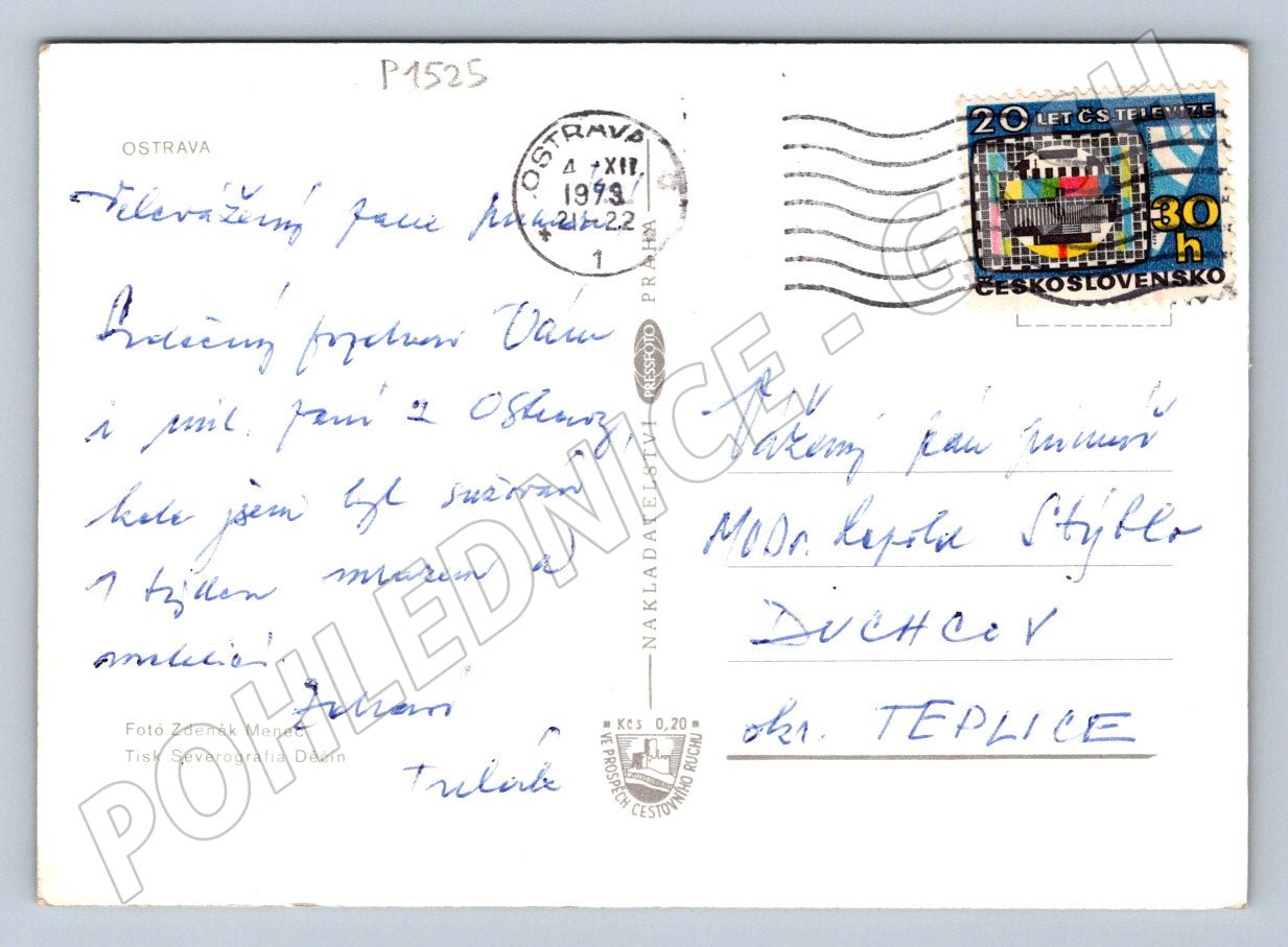 Pohlednice Ostrava televizní věž barevná 1970 80 (P1525)