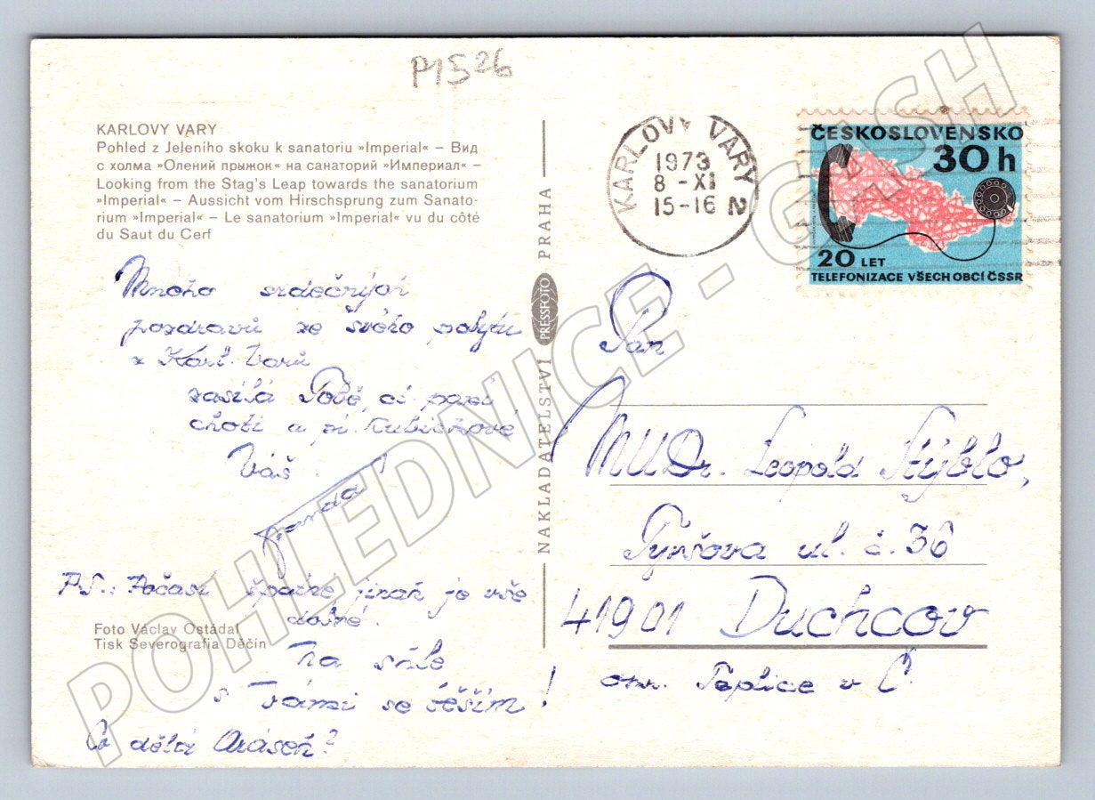 Pohlednice Karlovy Vary Jelení skok sanatorium Imperial 1973 (P1526)
