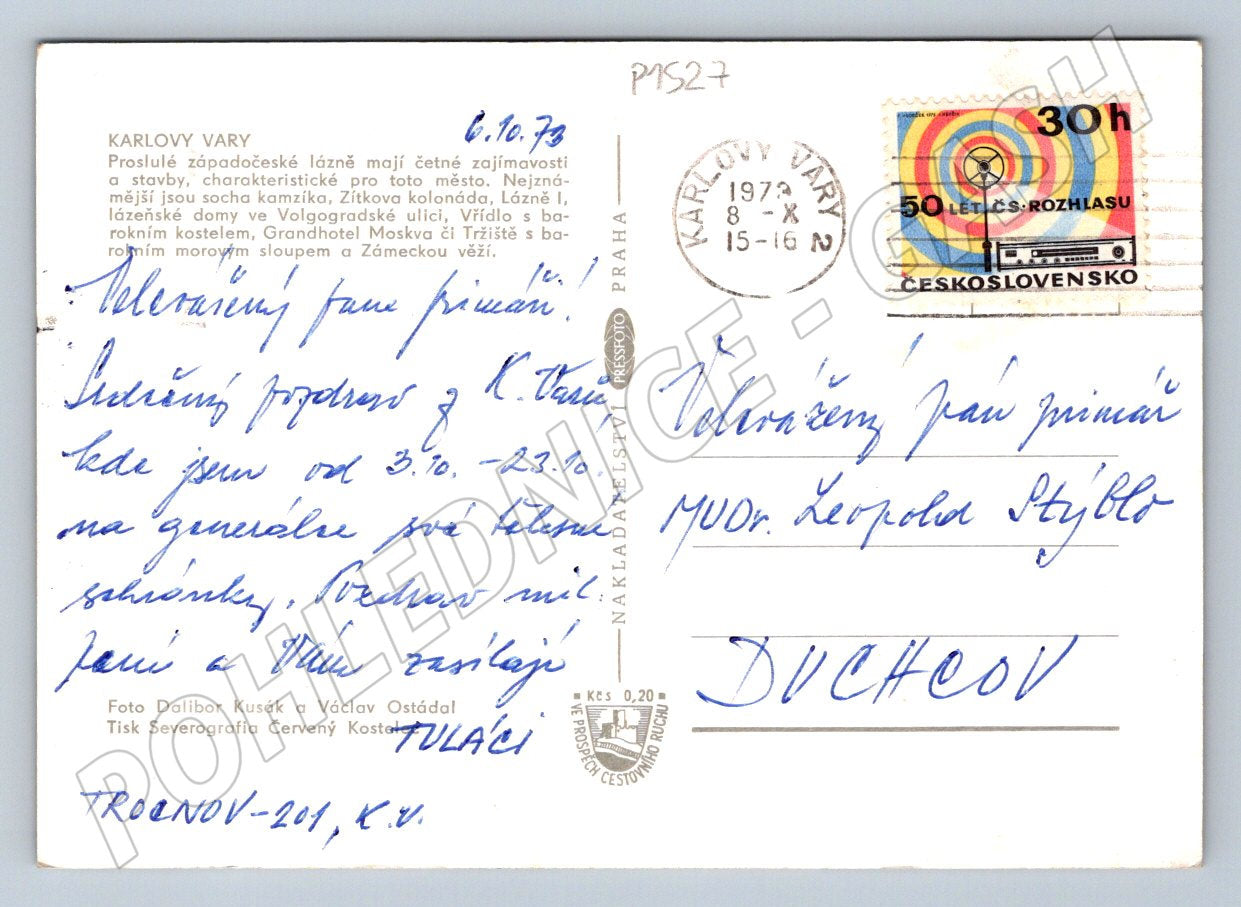 Pohlednice Karlovy Vary 1972 (P1527)