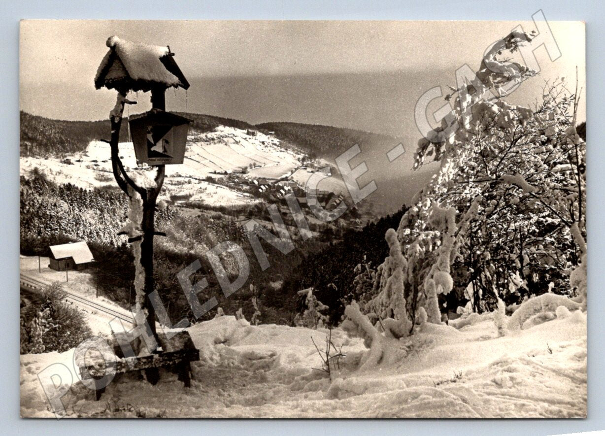 Pohlednice Krušné hory Mikulov zimní krajina K Prošek 1974 (P1530)