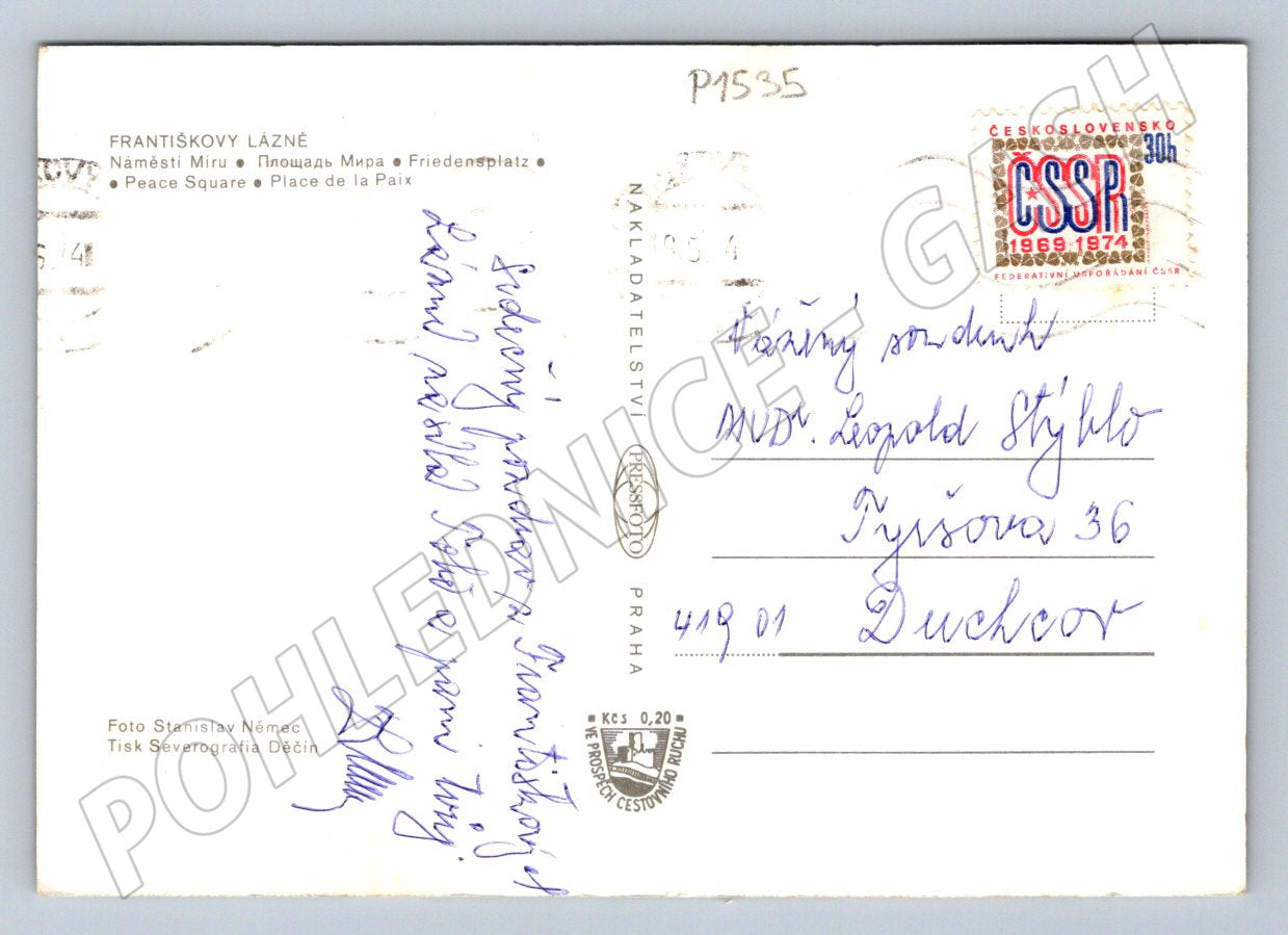 Pohlednice Františkovy Lázně Náměstí Míru s kolonádou (P1535)