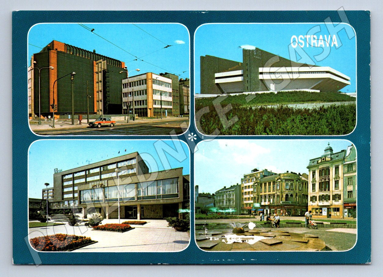 Pohlednice Ostrava historické a moderní budovy 1991 (P1548)