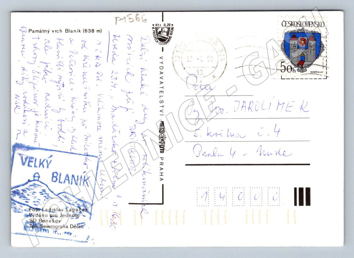 Pohlednice Blaník Památný vrch raz 1990 Československo (P1566)