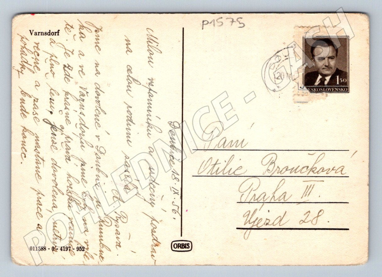 Pohlednice Čechy historická budova s věží 1956 (P1575)