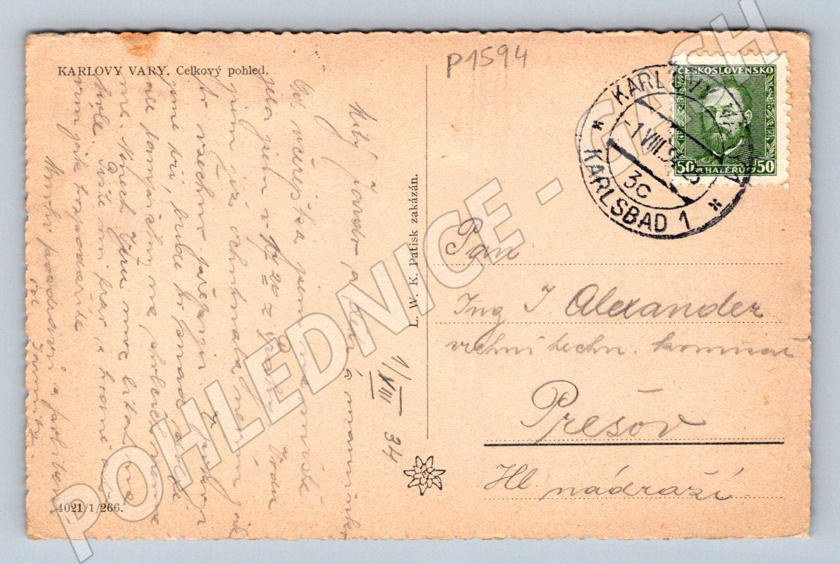 Pohlednice Karlovy Vary celkový pohled raz ČSR (P1594)