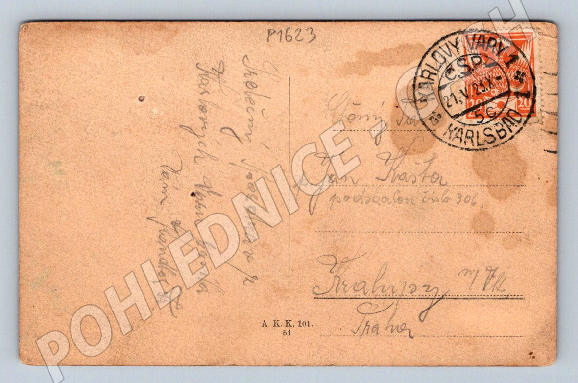 Postcard Karlovy Vary Grandhotel Pupp, postmarked 1925 (P1624)