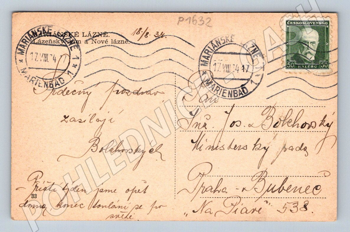Pohlednice Mariánské Lázně Nové lázně 1934 (P1632)