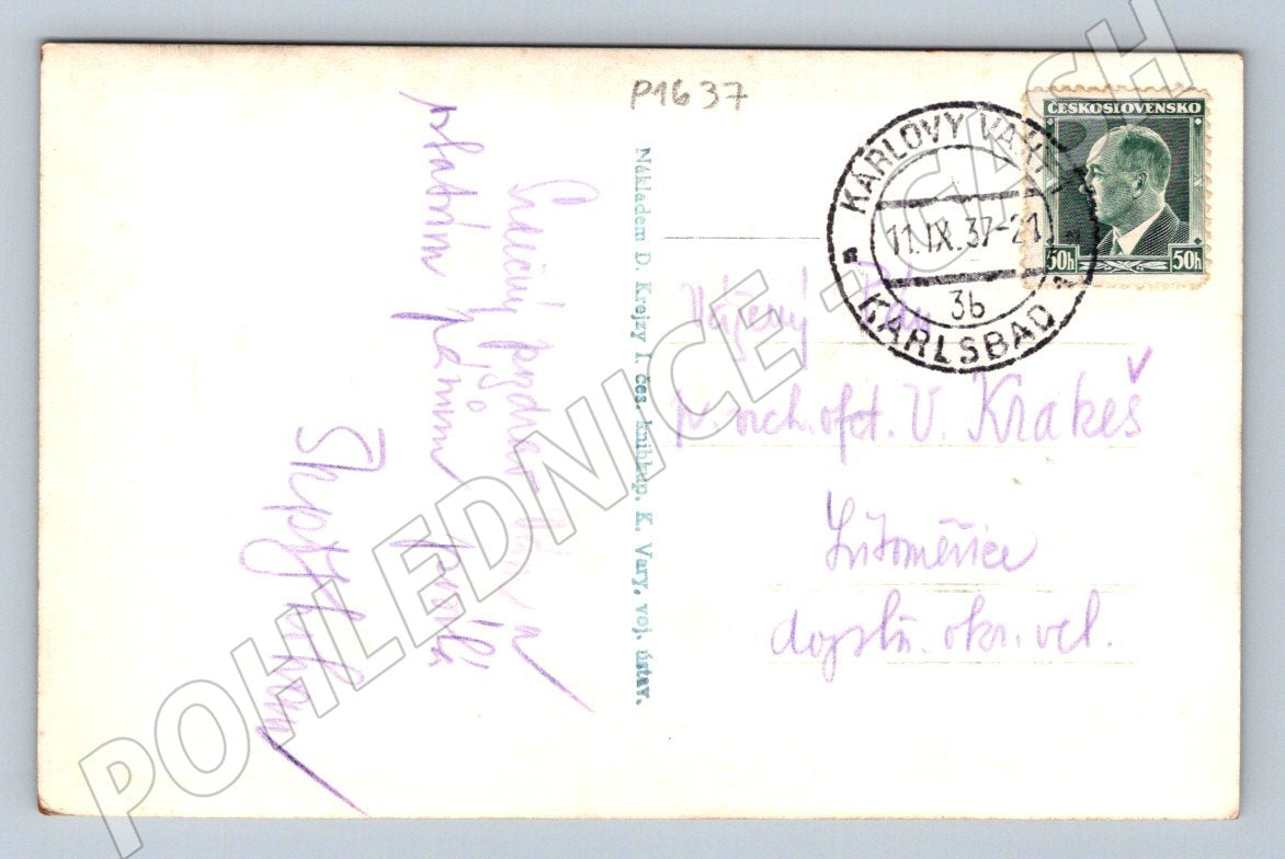 Pohlednice Karlovy Vary Zámecký vrch 1937 (P1637)