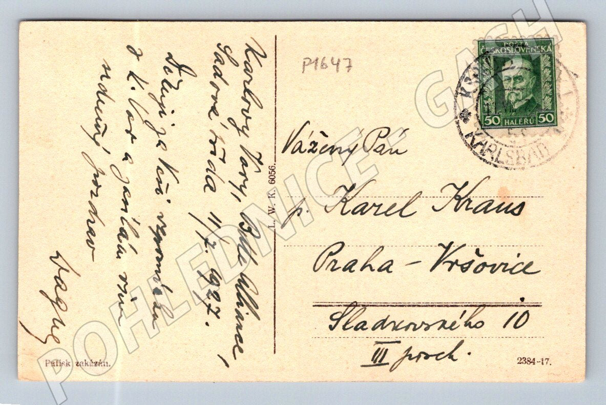 Pohlednice Karlovy Vary Hotel Imperial ČB 1927 (P1647)