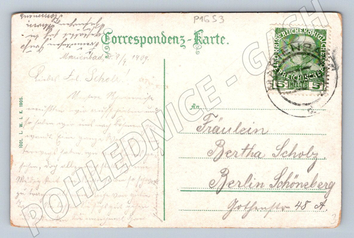 Postcard Marianske Lazne Waldquelle 1909 (P1653)