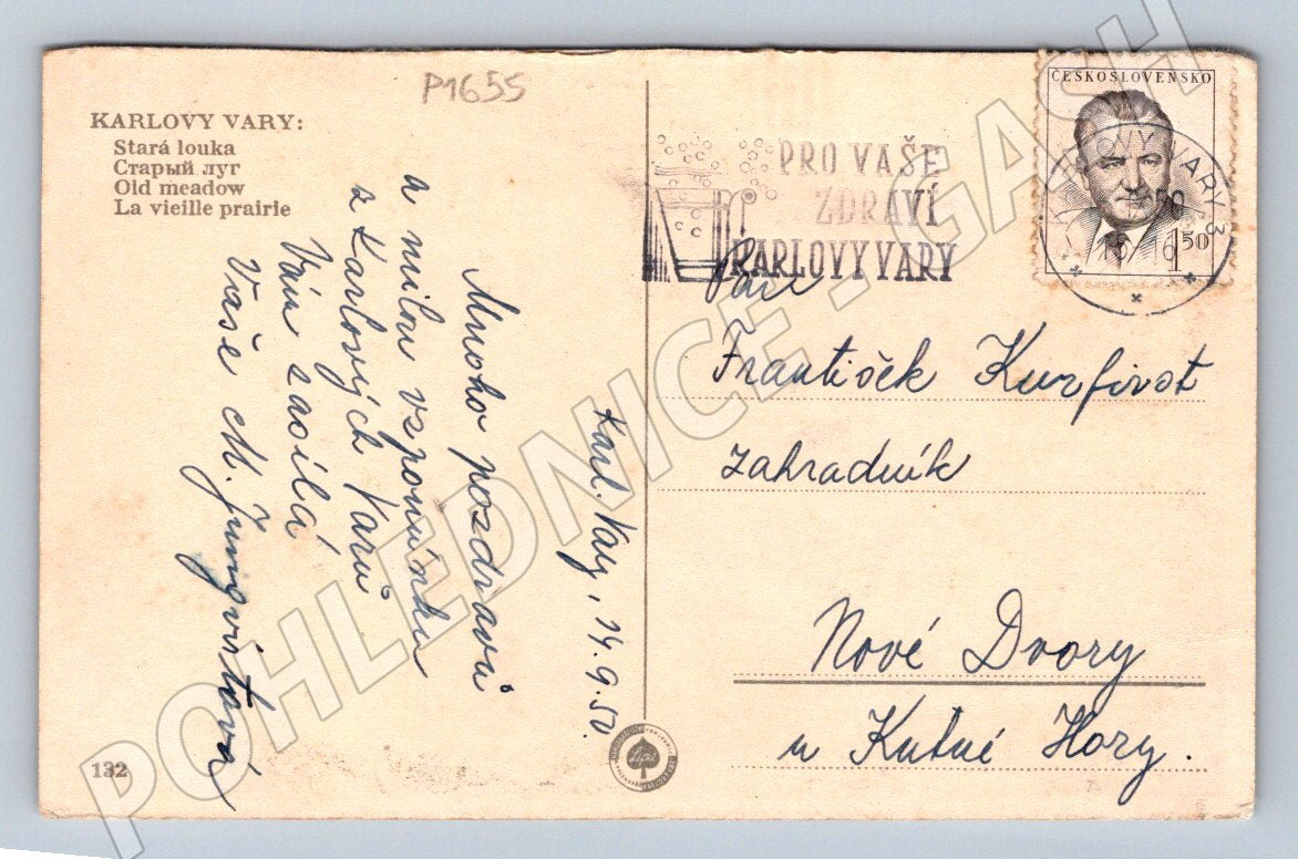 Pohlednice Karlovy Vary Stará louka 1950 (P1655)