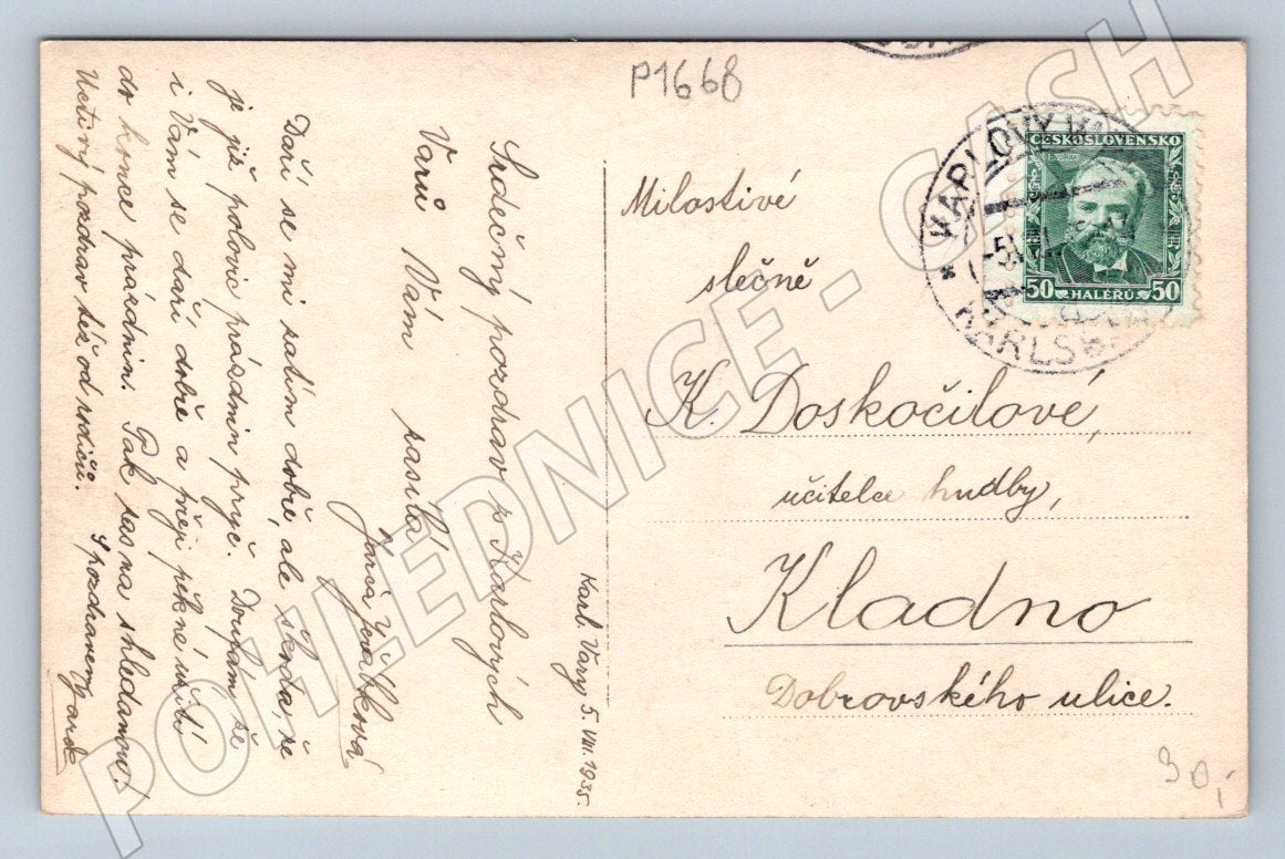 Pohlednice Karlovy Vary Vřídelní kolonáda 1935 PP (P1668)
