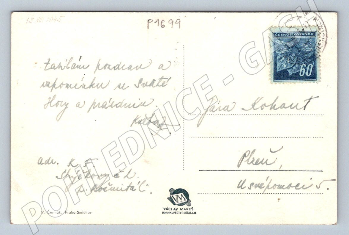 Pohlednice Svatá Hora u Příbrami 1945 PP (P1699)