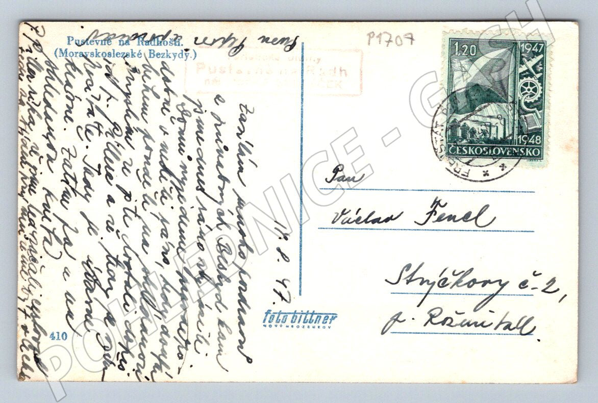 Postcard of the Moravian-Silesian Beskydy Mountains Pustevny in Radhošt 1948 (P1707)