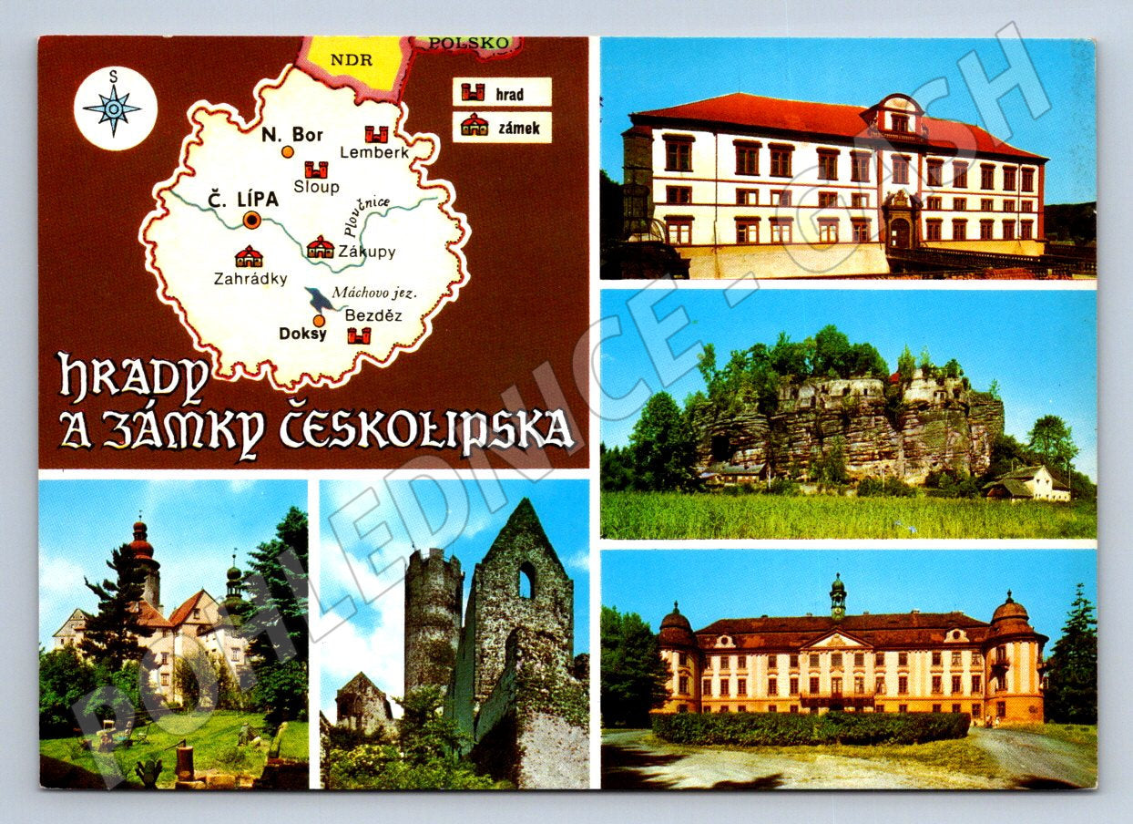 Pohlednice Českolipsko hrady a zámky koláž (P1750)