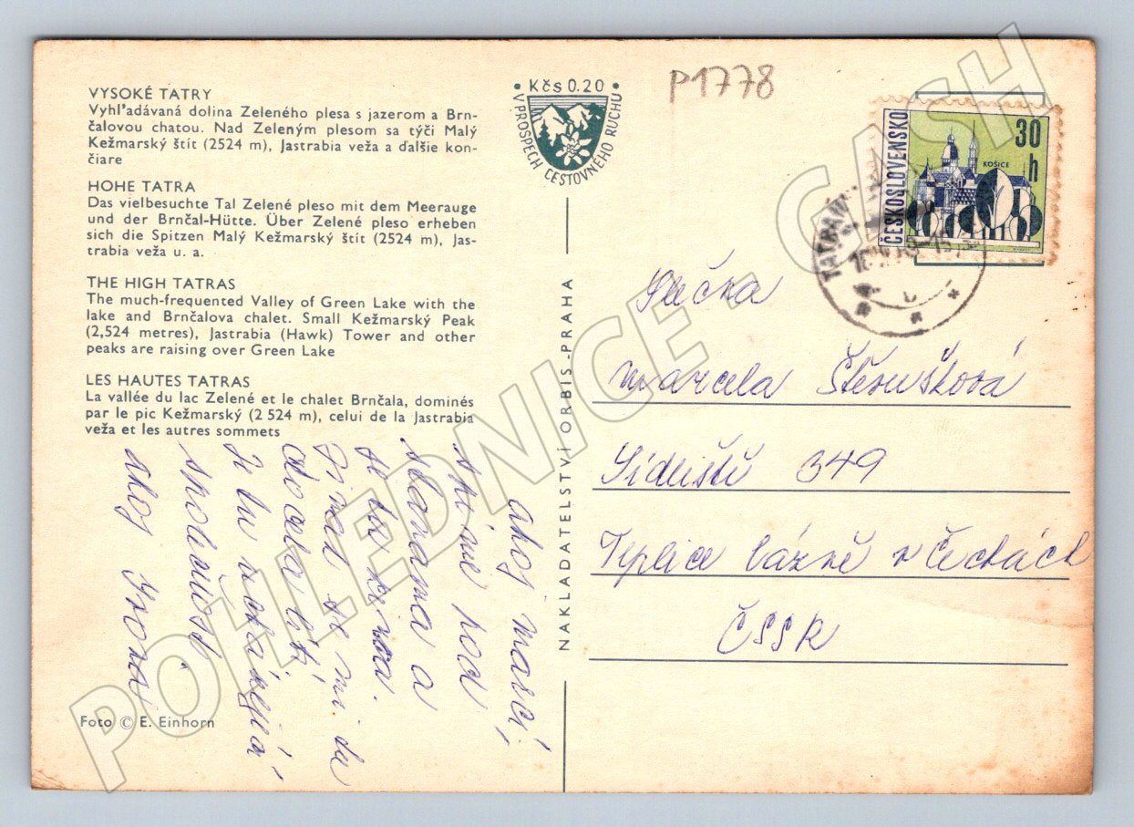 Pohlednice Vysoké Tatry Zelené pleso Brnčalova chata PP (P1778)