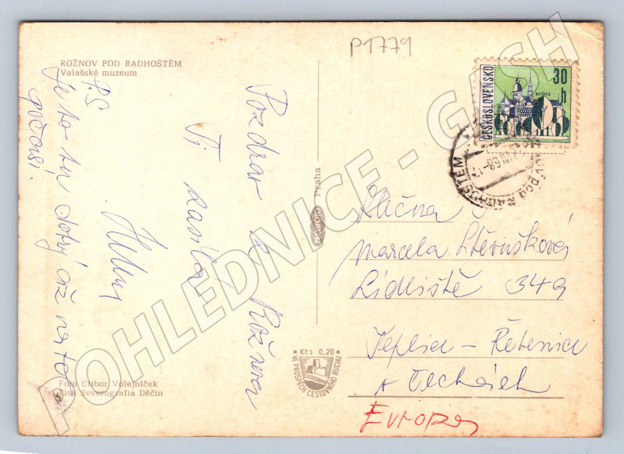 Pohlednice Rožnov pod Radhoštěm Valašské muzeum dřevěný kostel (P1779)