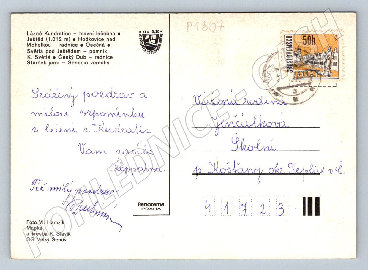 Postcard Podještědí map stamp (P1807)