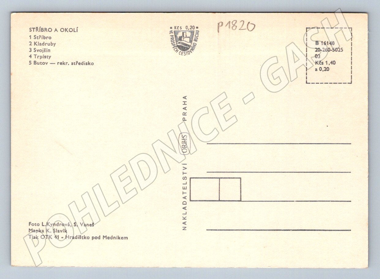 Postcard Stříbro and surroundings collage of monuments map (P1820)