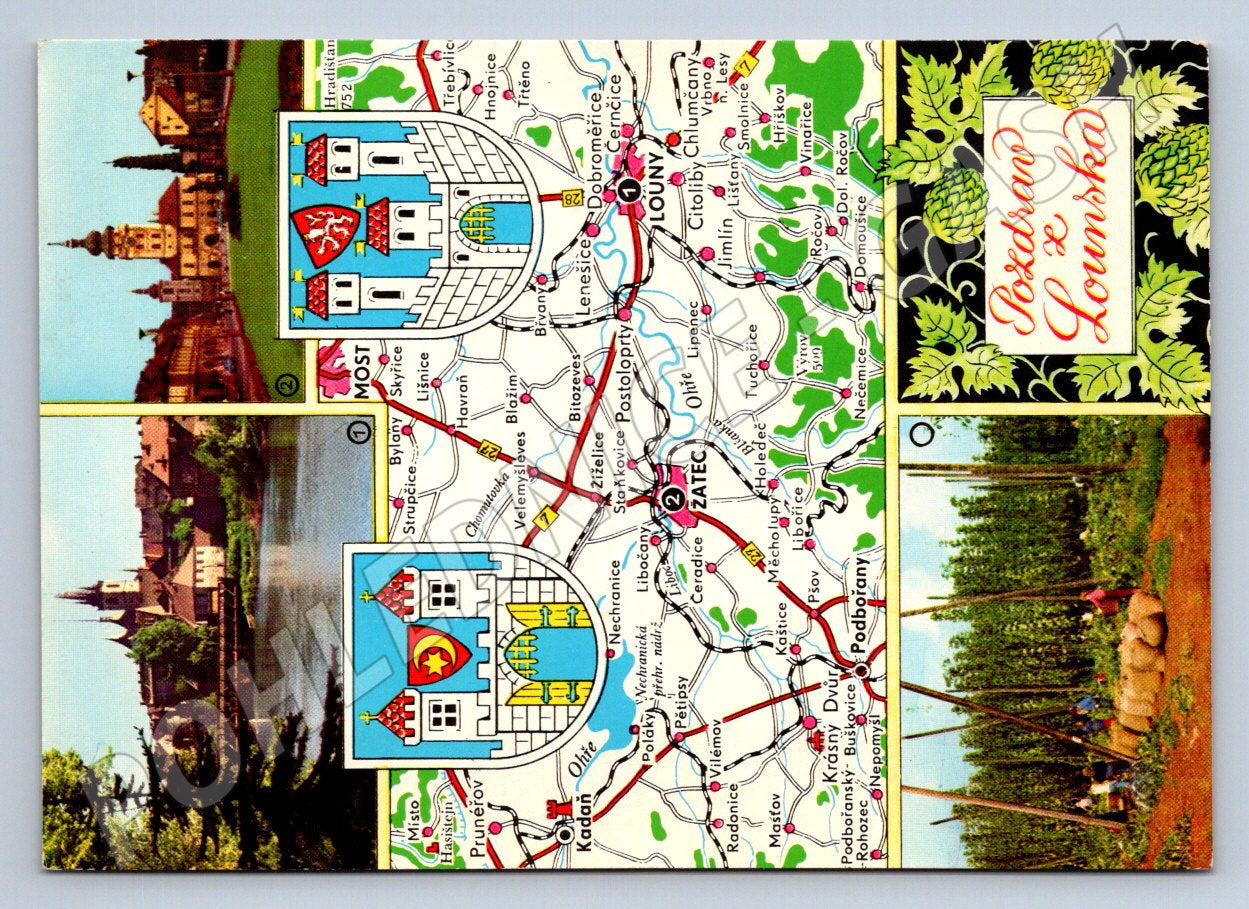 Pohlednice Lounsko mapa památky chmelnice Orbis (P1822)