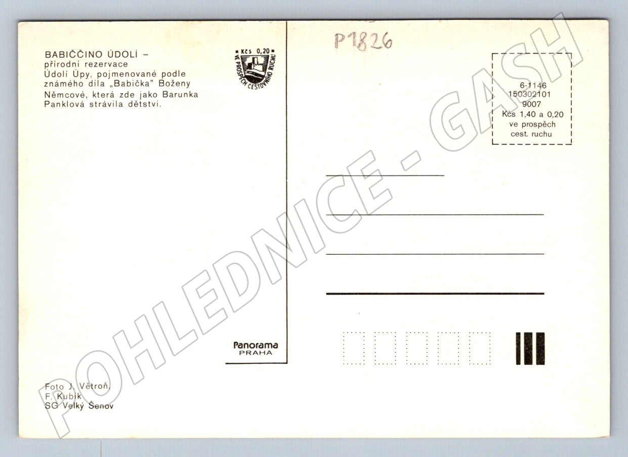 Pohlednice Babiččino údolí mapa památky (P1826)