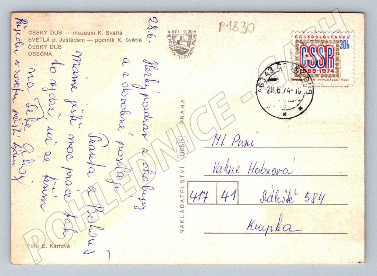 Pohlednice Kraj Karolíny Světlé pod Ještědem 1974 ČSSR (P1830)