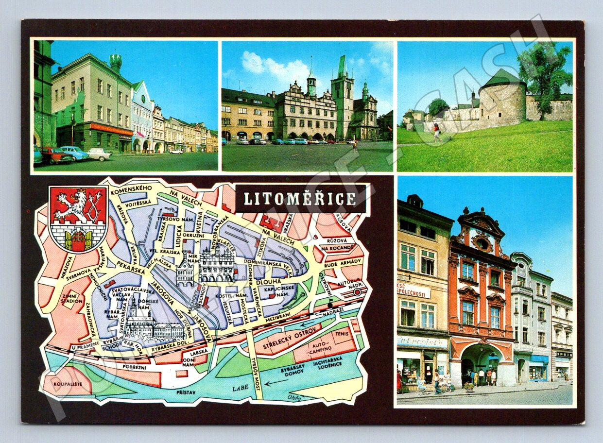 Pohlednice Litoměřice koláž památek mapa Panorama Praha (P1888)