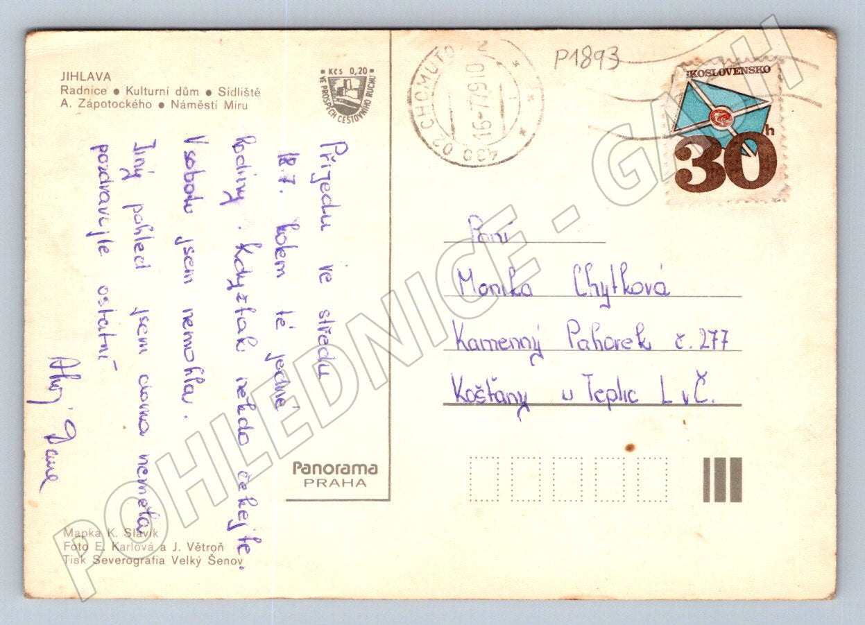 Pohlednice Jihlava mapa fotografie 1970 PP (P1893)