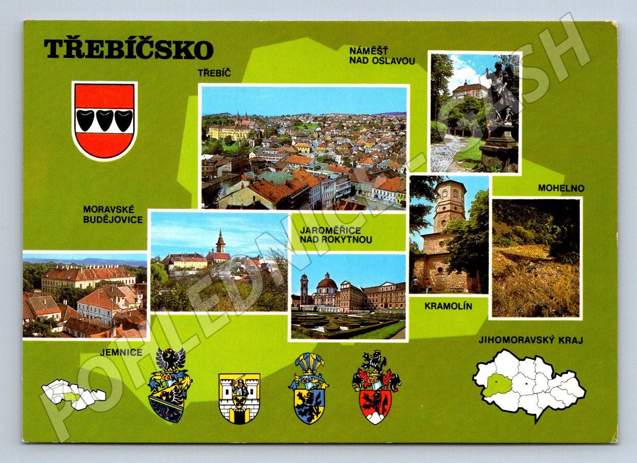 Pohlednice Třebíčsko města znaky více záběrů (P1899)