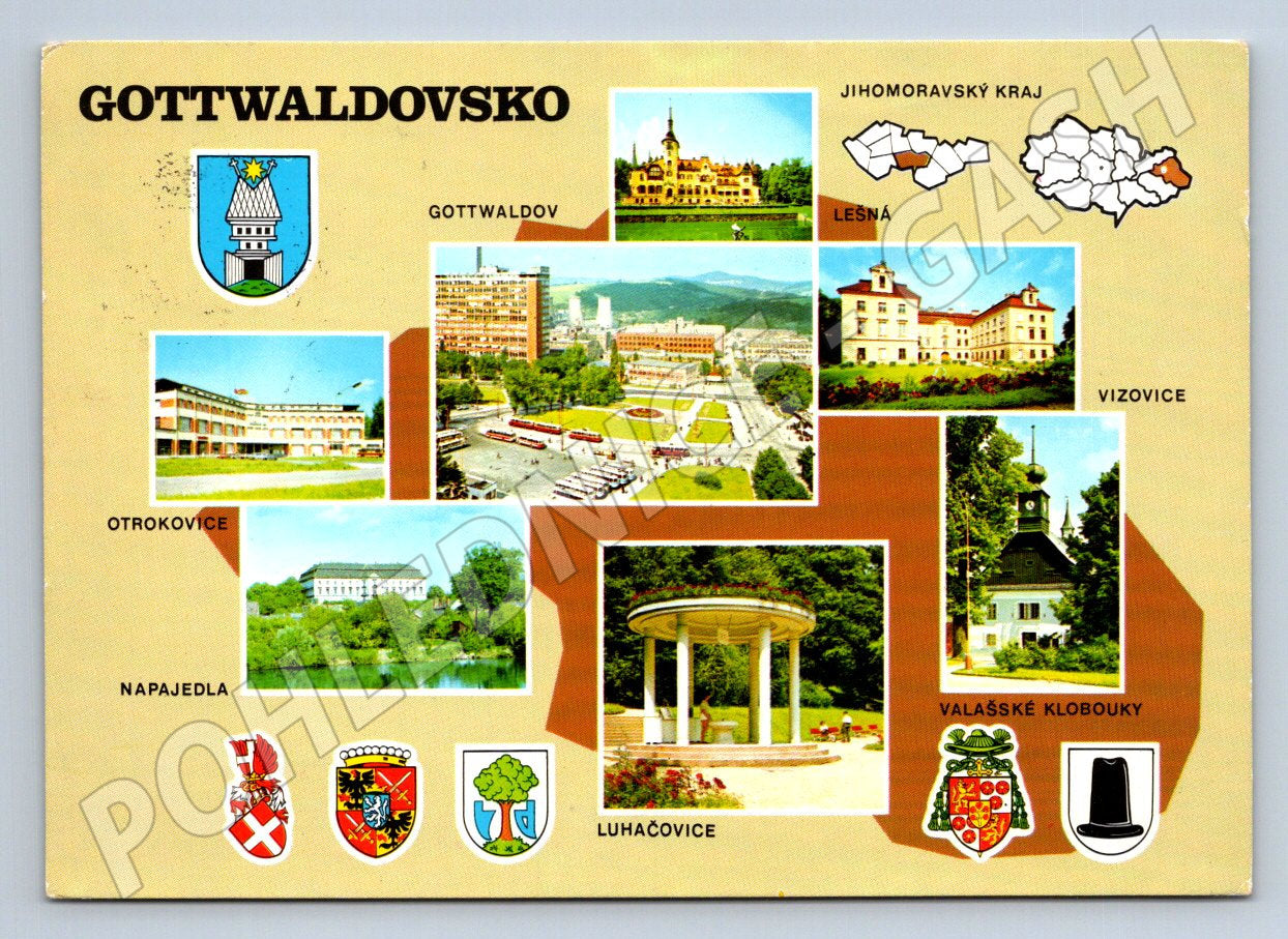 Pohlednice Gottwaldovsko koláž erby ČSSR (P1903)
