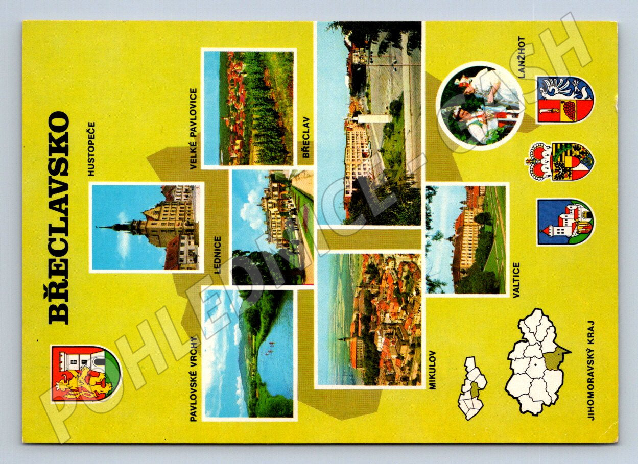 Pohlednice Břeclavsko koláž měst a památek okres Břeclav (P1906)