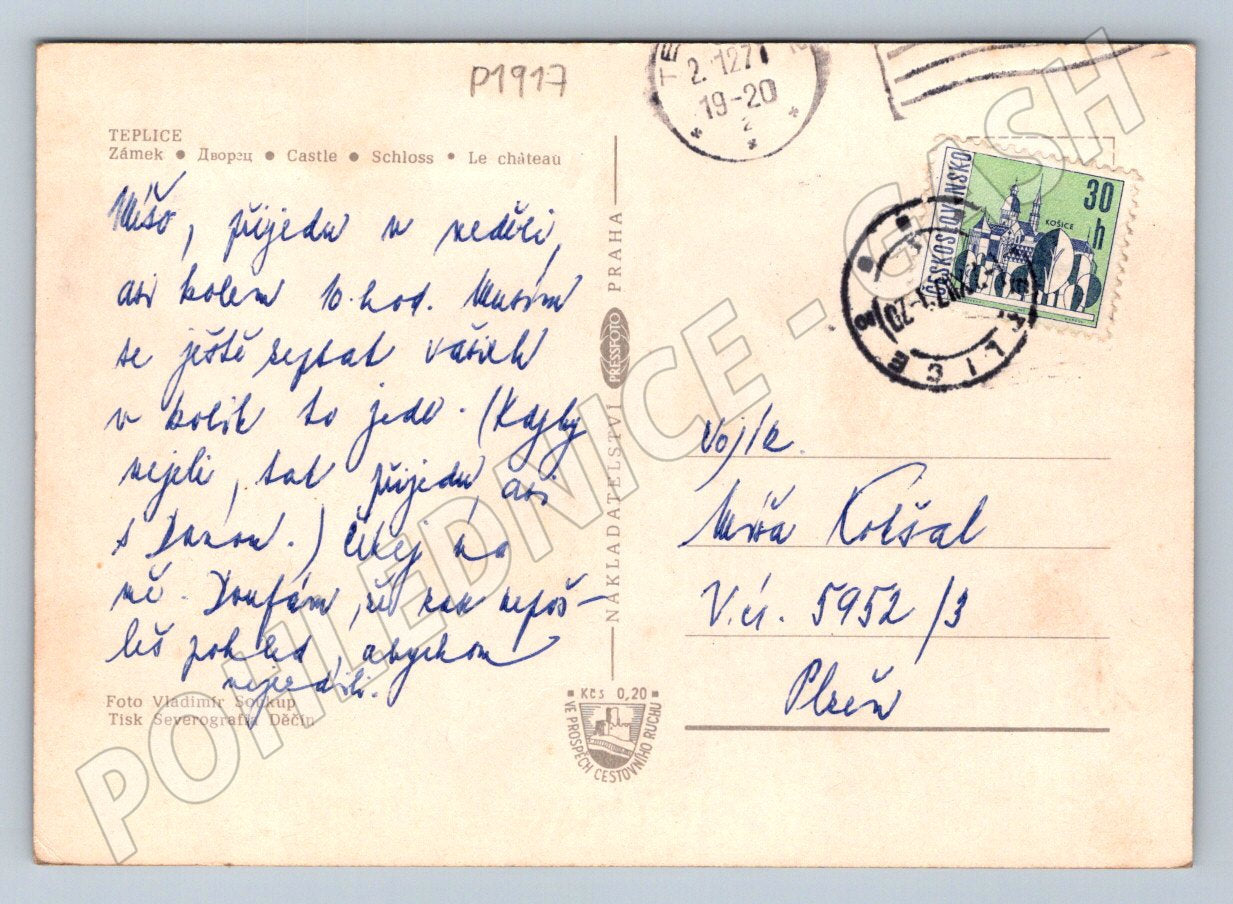 Pohlednice Teplice zámek 1971 PP (P1917)