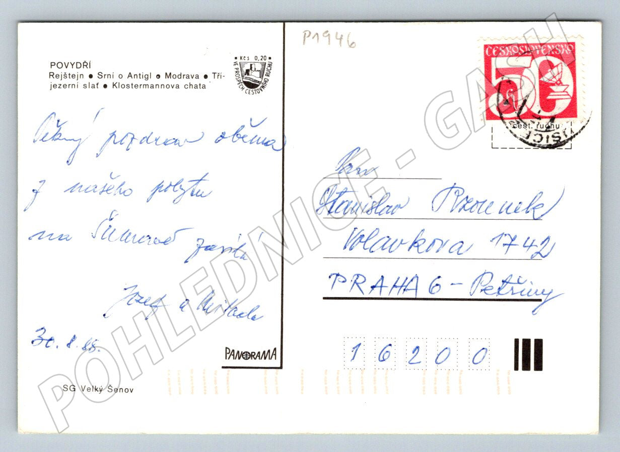 Pohlednice Šumava Povydří panorama Československo 1985 (P1946)