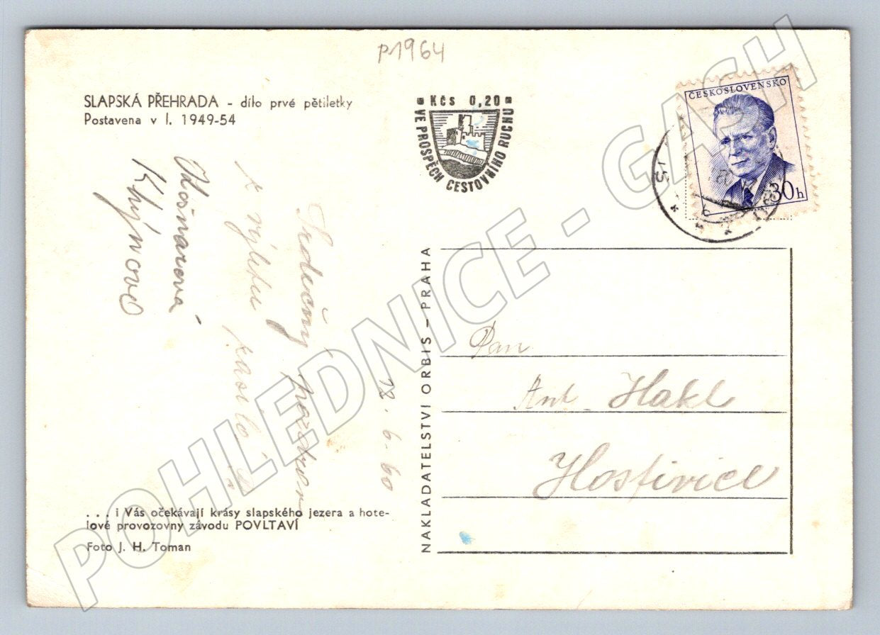 Pohlednice Slapská přehrada ČSR raz (P1964)