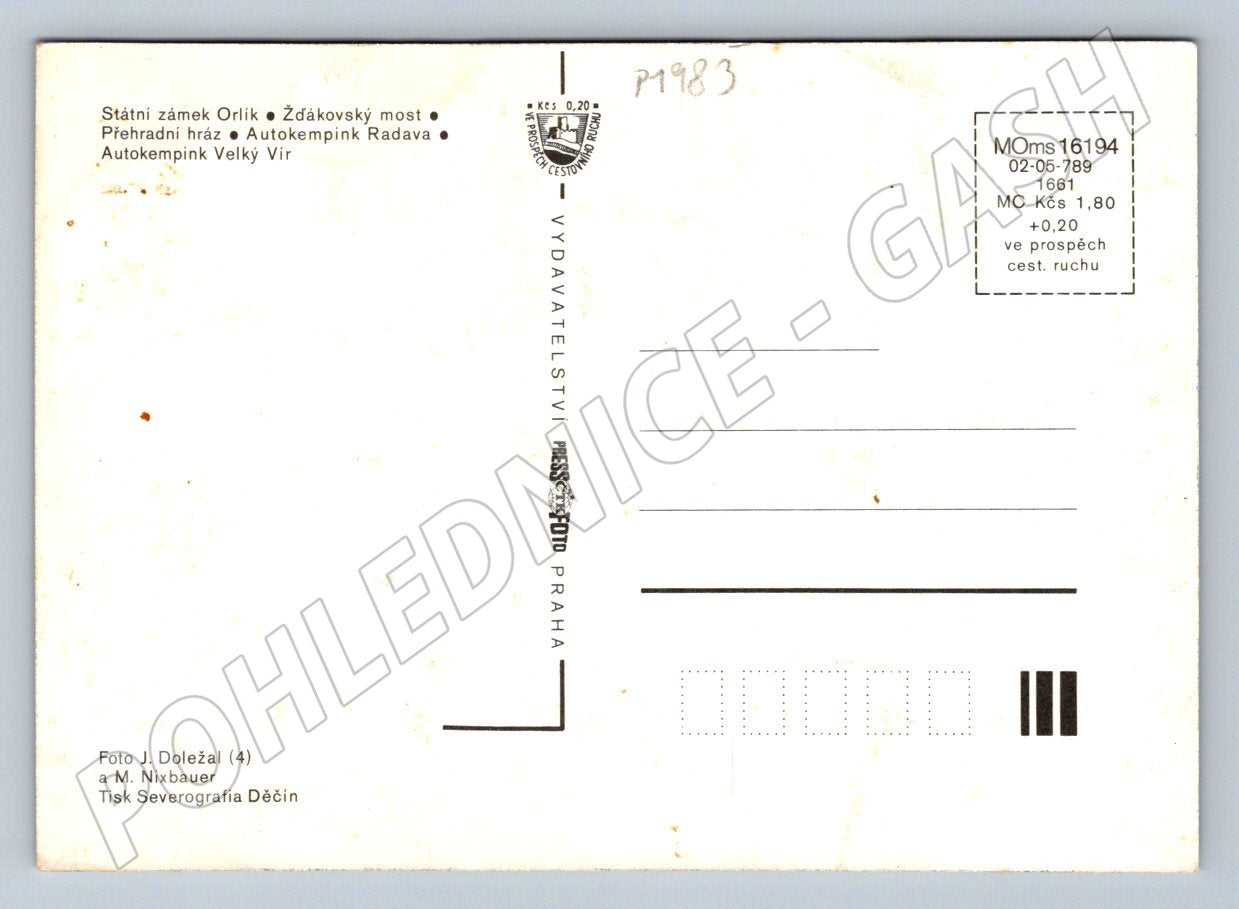 Pohlednice Orlík přehrada a zámek 1983 (P1983)