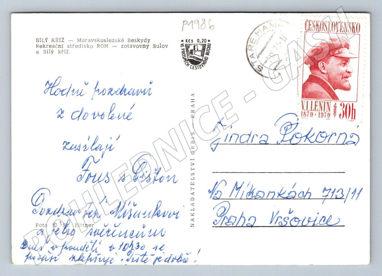 Pohlednice Bílý kříž Beskydy rekreační středisko ROH PP 1986 (P1986)