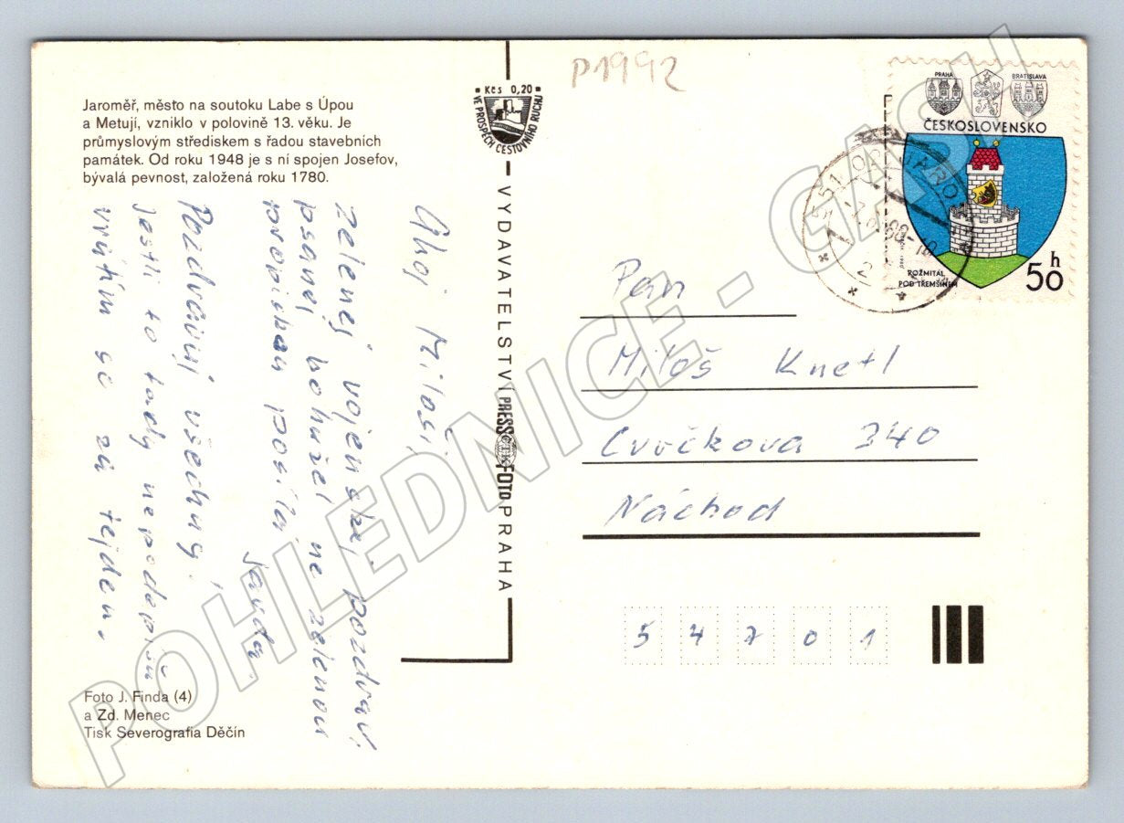 Pohlednice Jaroměř Josefov více záběrů PP (P1992)