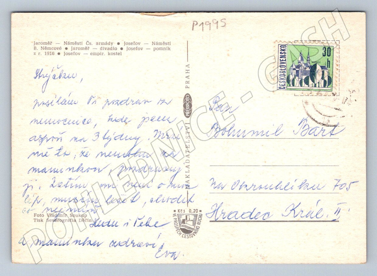 Pohlednice Jaroměř Josefov barevná koláž ČSR (P1995)