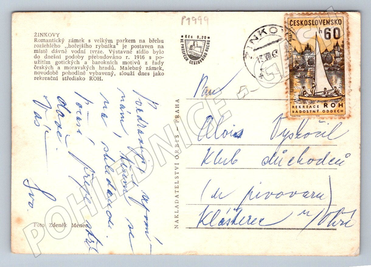 Pohlednice Žinkovy zámek u rybníka Československo 1976 (P1999)
