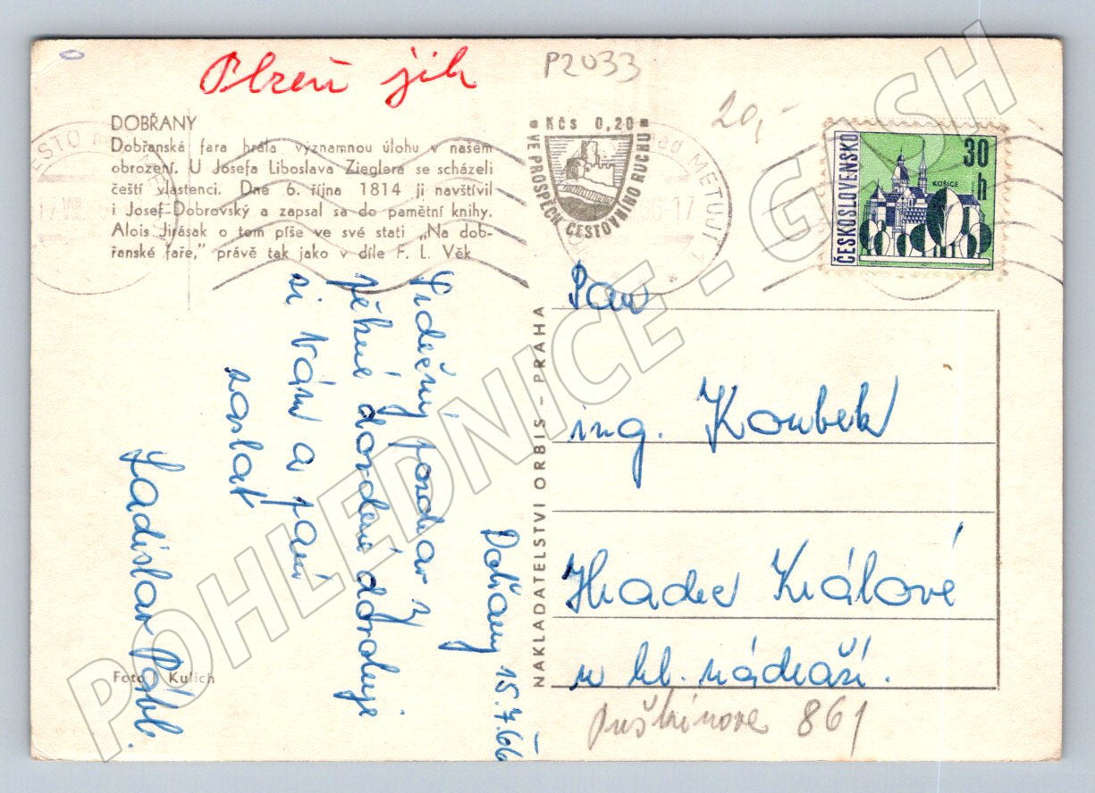 Pohlednice Dobřany roubená chalupa PP 1966 (P2033)